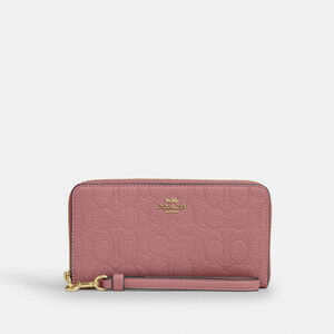 Coach Long Zip Around Wallet In Signature Leather (Peony)